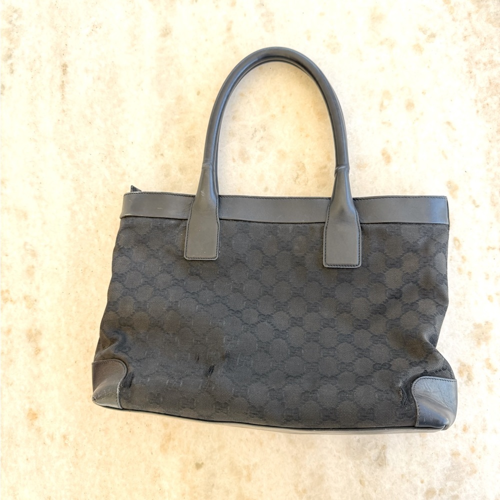 Authentic Gucci GG Canvas Black Tote Bag Purse